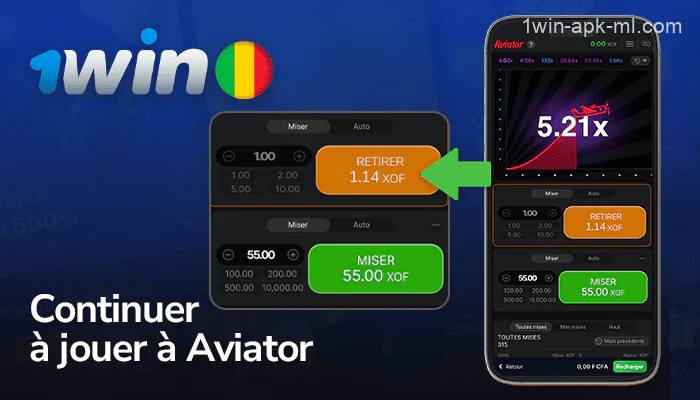 Continuer à jouer à Aviator sur l'application mobile 1win