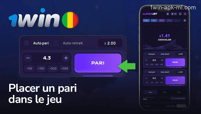 Sélectionnez un montant et placez votre pari dans l'application 1win