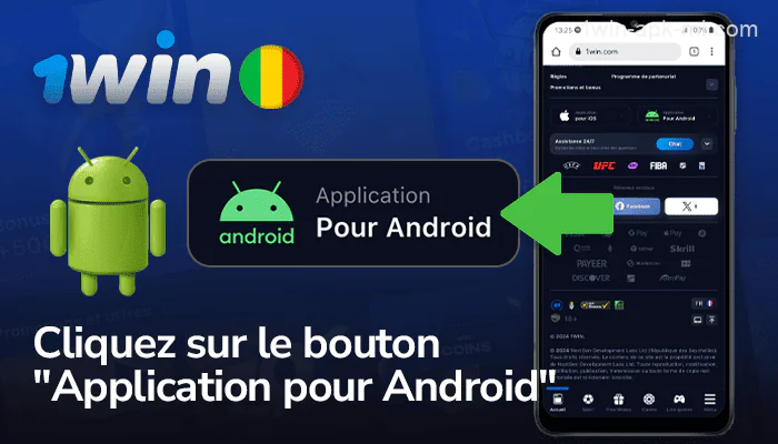 Trouvez la zone « Android App » en bas de la page d'accueil de 1win