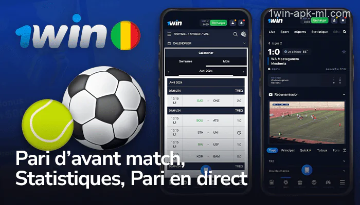 Options de paris sur l'application mobile 1win pour les joueurs maliens