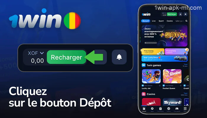 Cliquez sur le bouton « Dépôt » en haut du site 1win