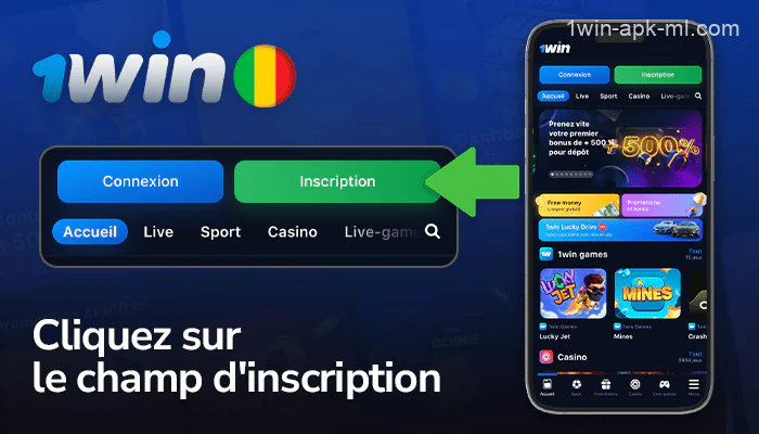 Cliquez sur le bouton d'inscription de l'application mobile 1win