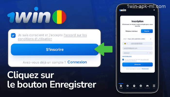 Cliquez sur "Enregistrer" pour confirmer votre inscription sur 1win