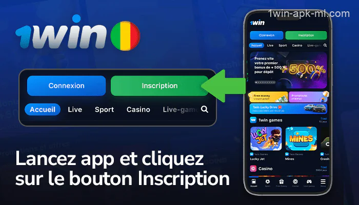 Ouvrez l'application 1win et cliquez sur le bouton d'inscription