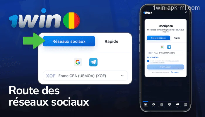 Inscription des joueurs via les réseaux sociaux dans l'application mobile 1win