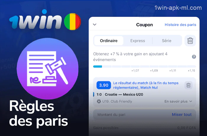 Règles de pari pour les joueurs de l'application 1win Mali