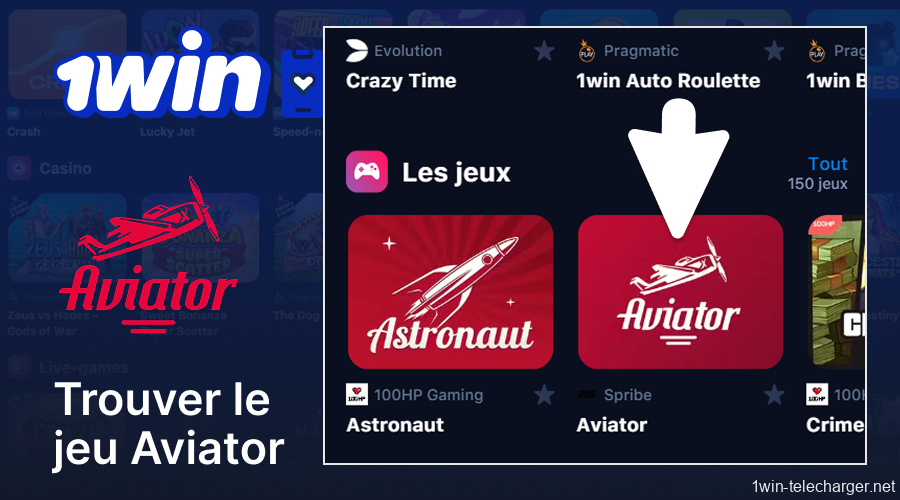 Appuyez sur le logo du jeu Aviator dans le menu principal de l'application 1win