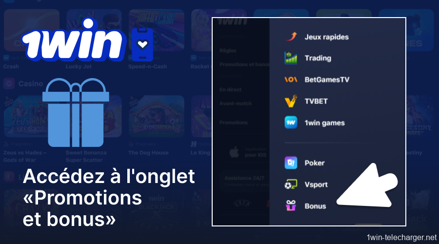 Accédez à l'onglet « Promotions et Bonus » sur le site 1win
