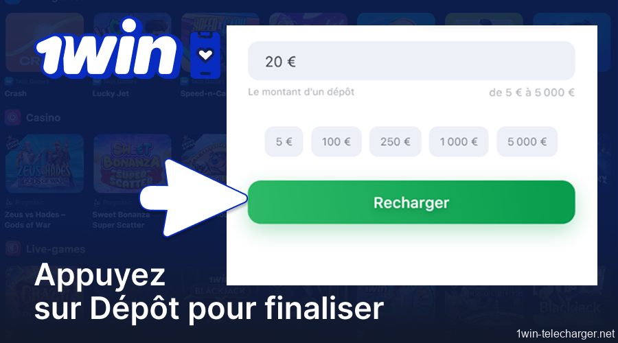 Attendez que l'argent soit crédité sur votre compte 1win