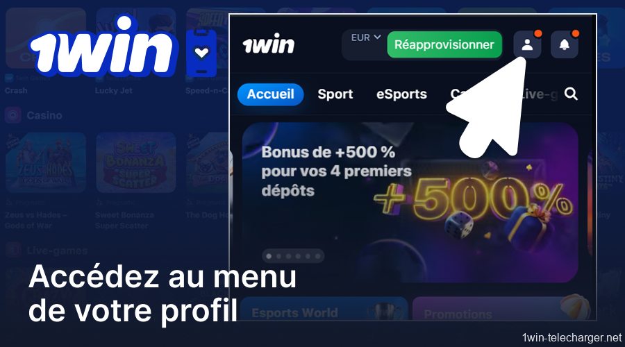 Accéder au menu du profil 1win