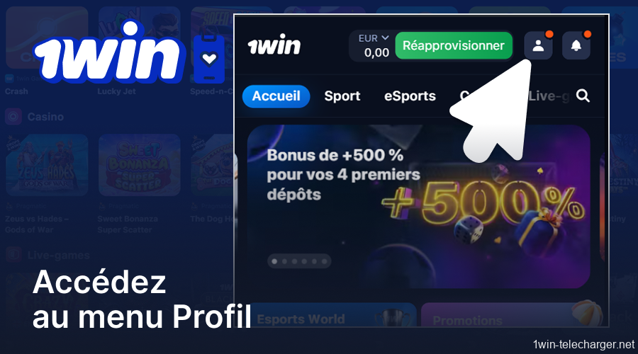 Accédez au menu Profil dans 1win