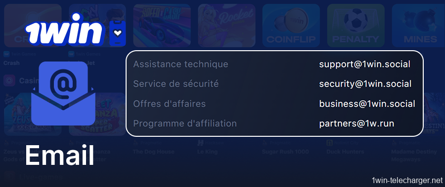 Contactez le support par e-mail via l'application 1win